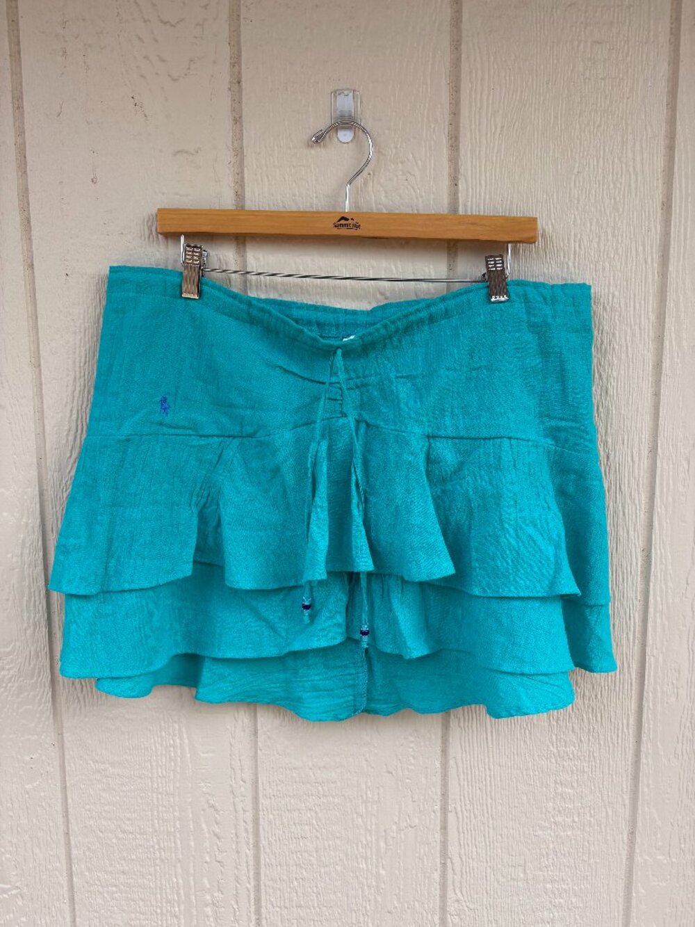 Vintage Ralph Lauren Tiered Ruffle Mini Skirt Women's Large Teal Preppy Summer